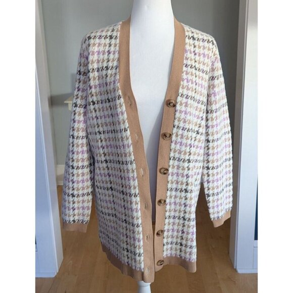 Ann Taylor Petite Boyfriend Houndstooth Long Cardigan Size Medium - Picture 2 of 11